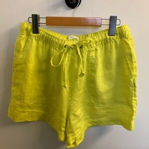 C&C California Neon Yellow High-Waist Linen Drawstring Shorts